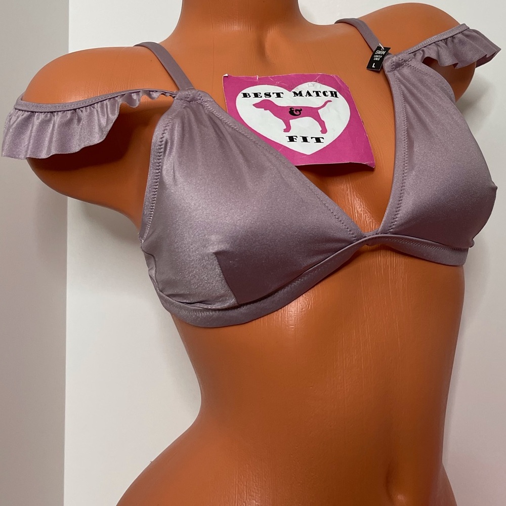 Victoria’s Secret PINK L Logo Bathing Suit Top Ruffles Off-Shoulder Plunge